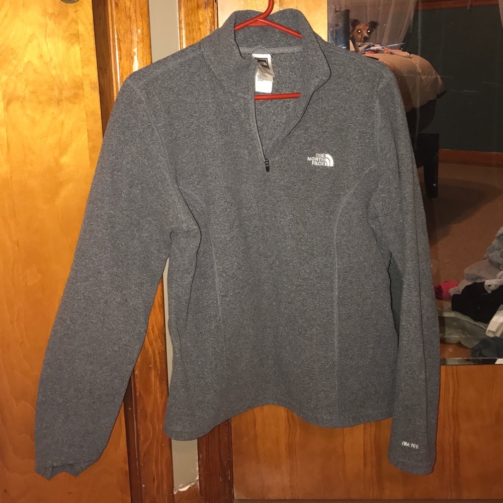 North face grey fleece pull over sweater