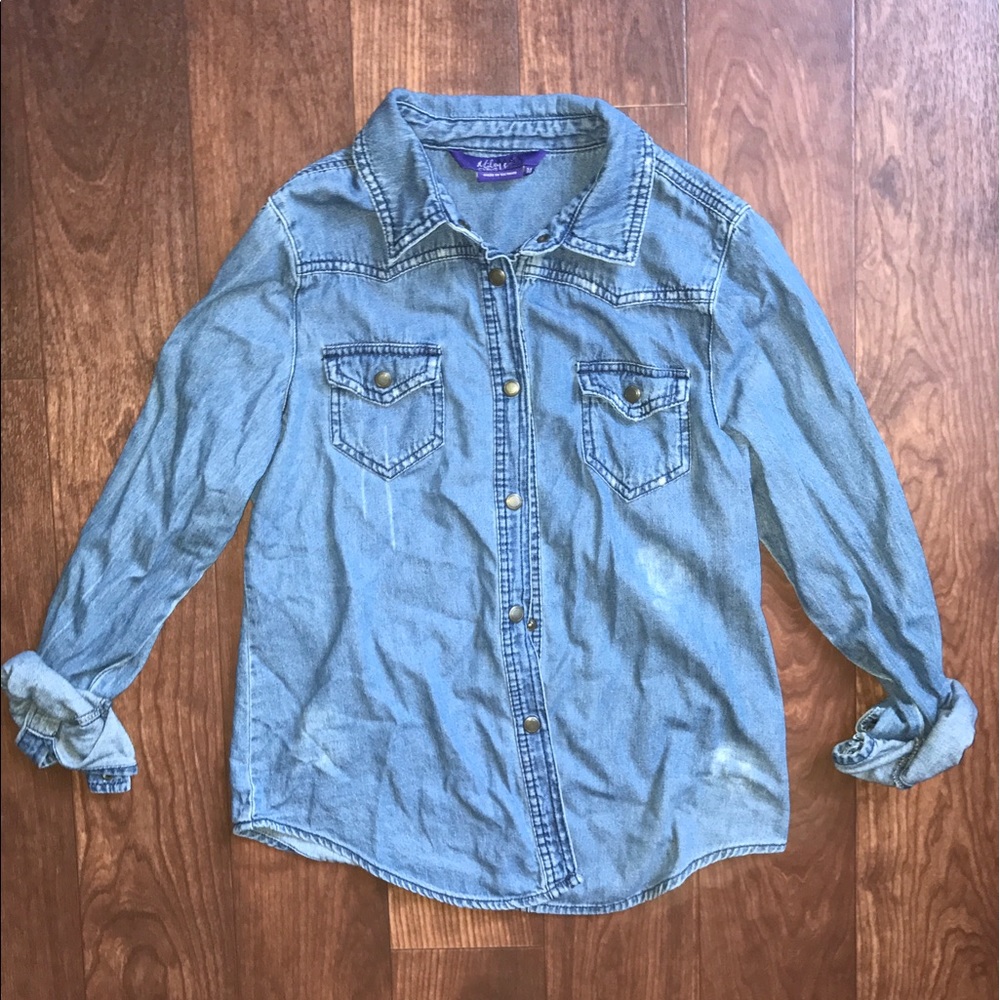 Distressed jean shirt