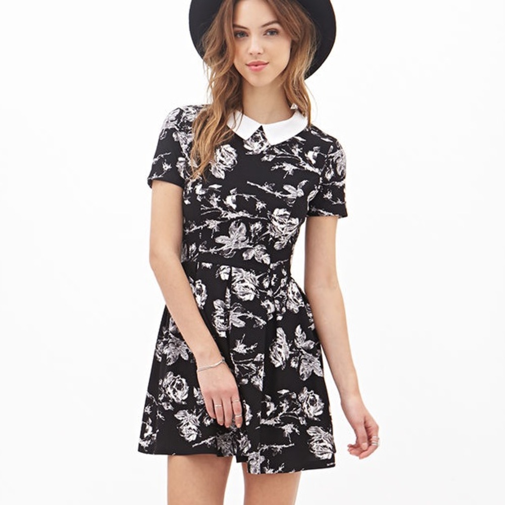 Black & White Floral Skater Dress