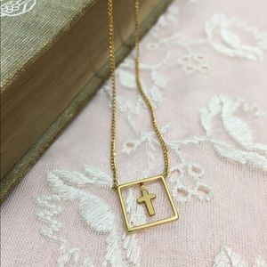 Gold Cross Charm Short Chain Necklace