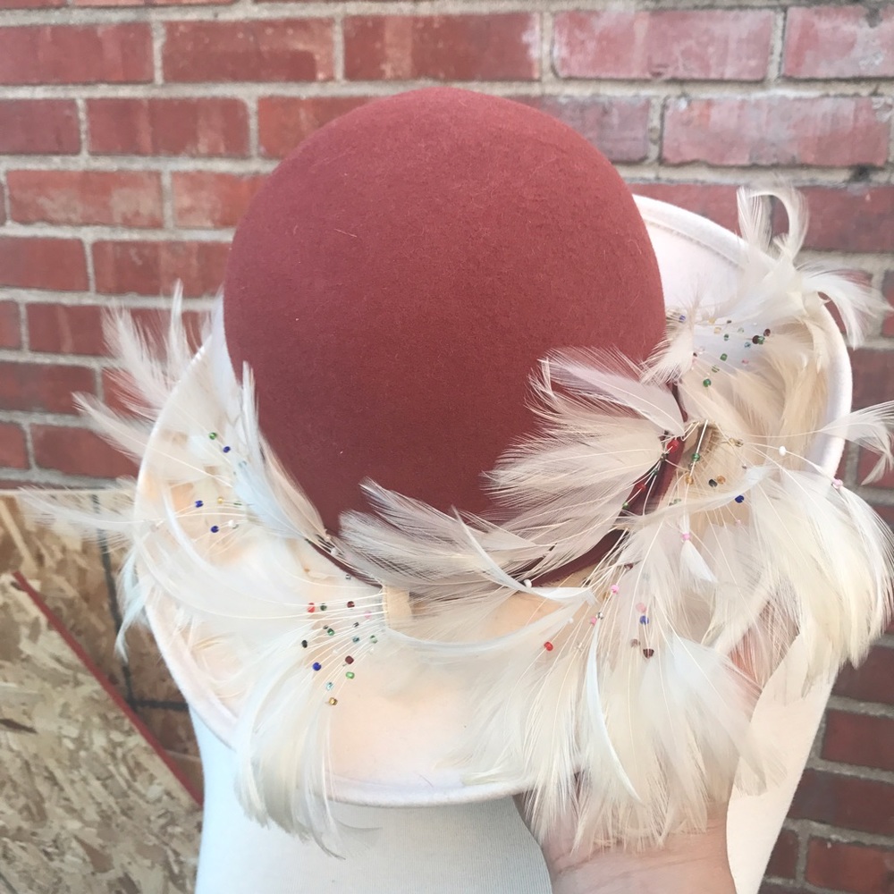 Vintage Sylvia 1960s FEATHER WOOL HAT with BEADS!