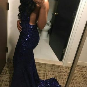 Sequin Navy Blue Prom Dress