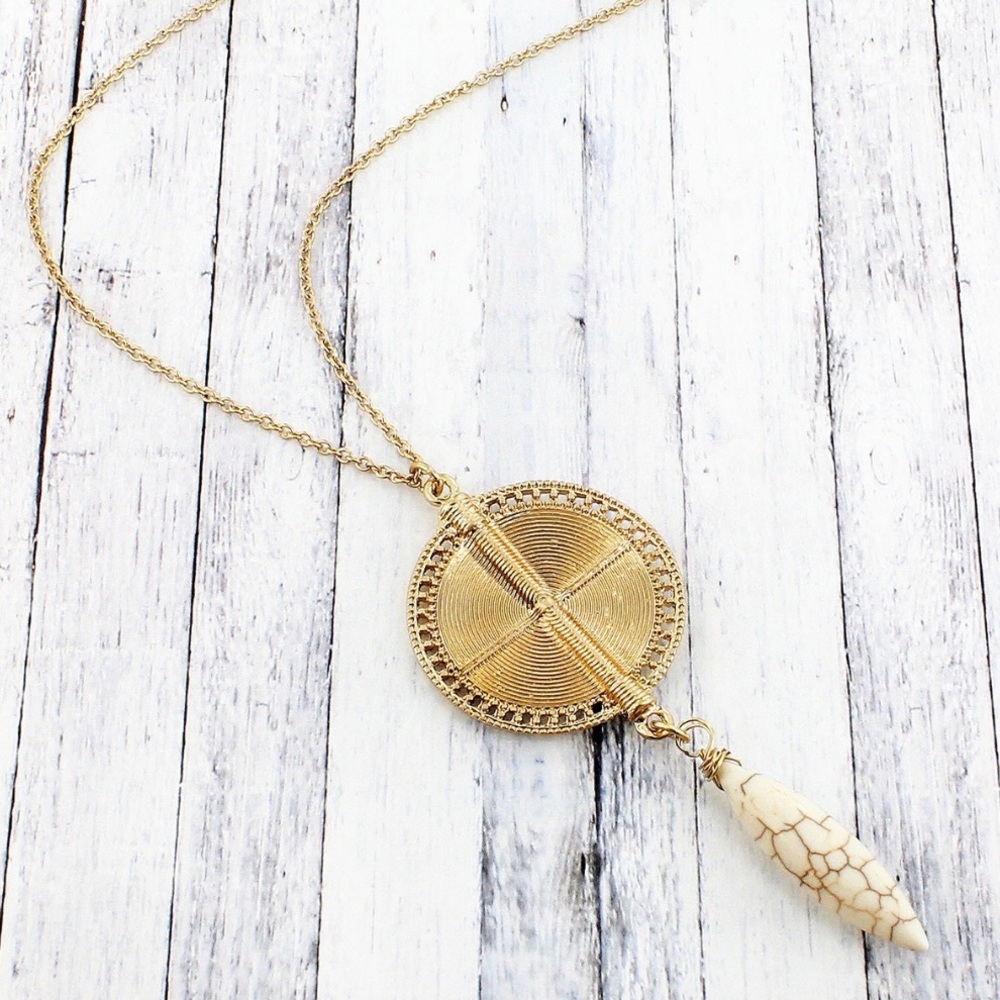 🆕Natural Stone Disc Pendant Necklace
