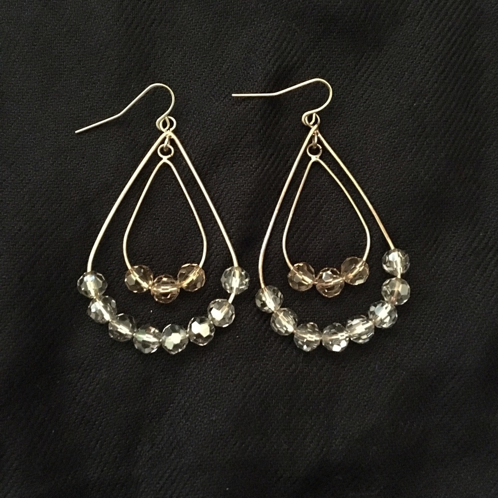 Gold Color 2 Tier Teardrop Earrings w/ Beads