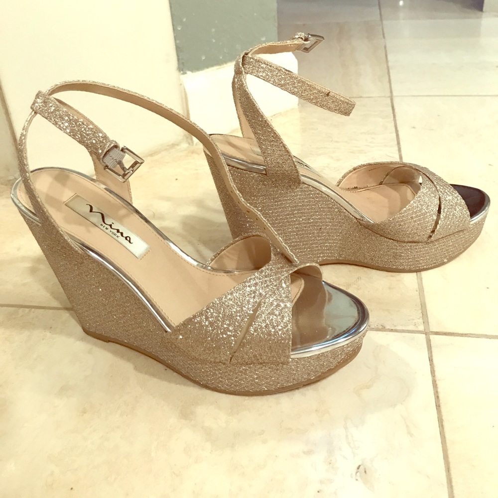 Nina New York Glitter Wedge Strappy Heels