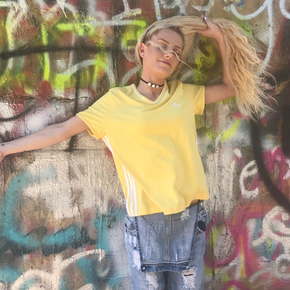 Vintage Yellow Adidas V-neck Tee