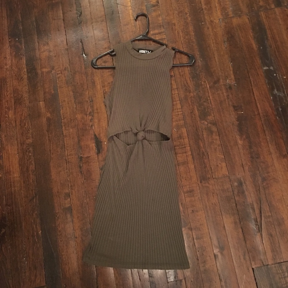 Hunter green ribbed cut out dress