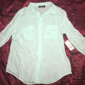 Light teal/blue button blouse