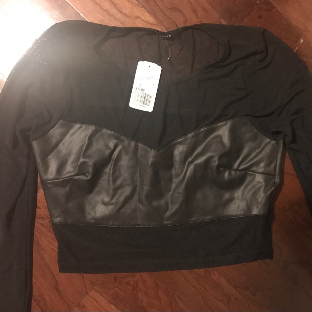 Mesh and leather crop top