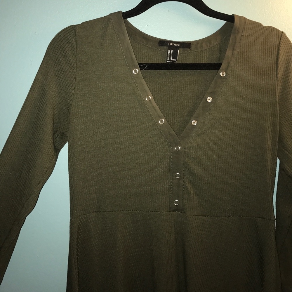 Olive ribbed skater dress