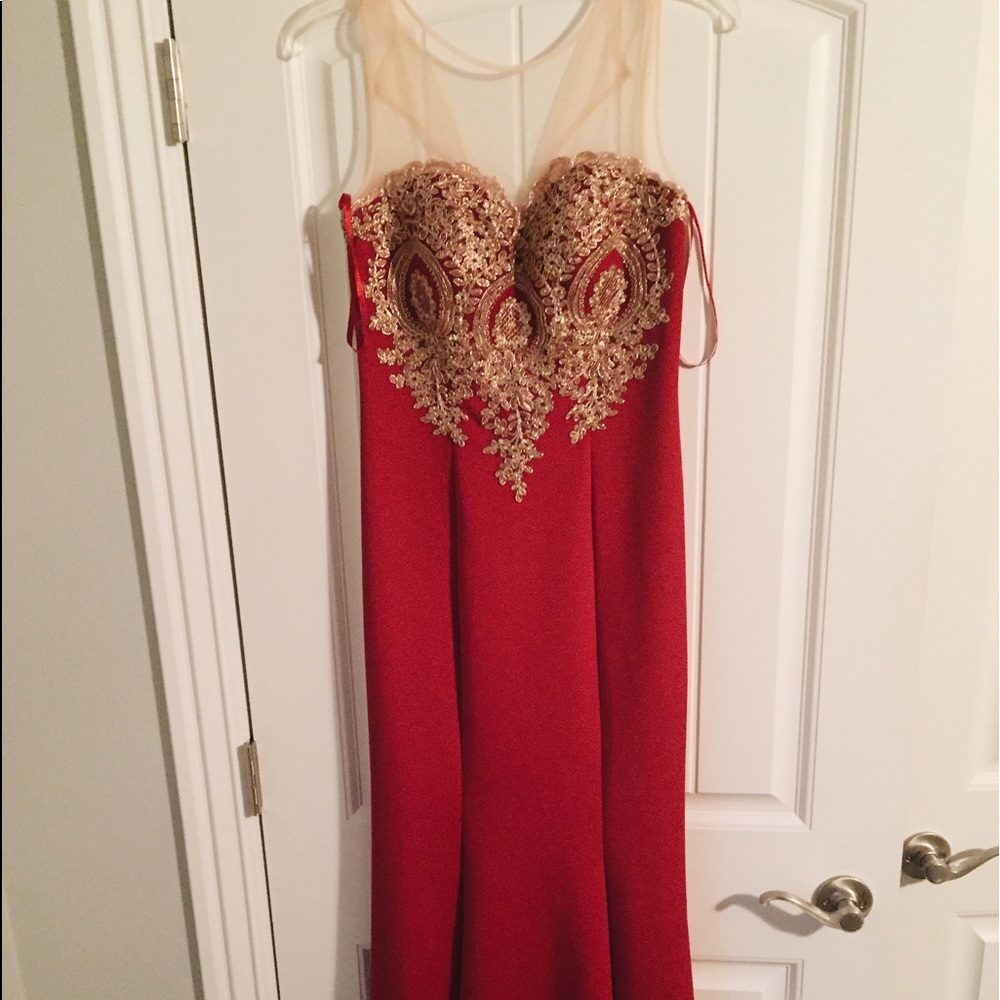 Red and gold maxi dress