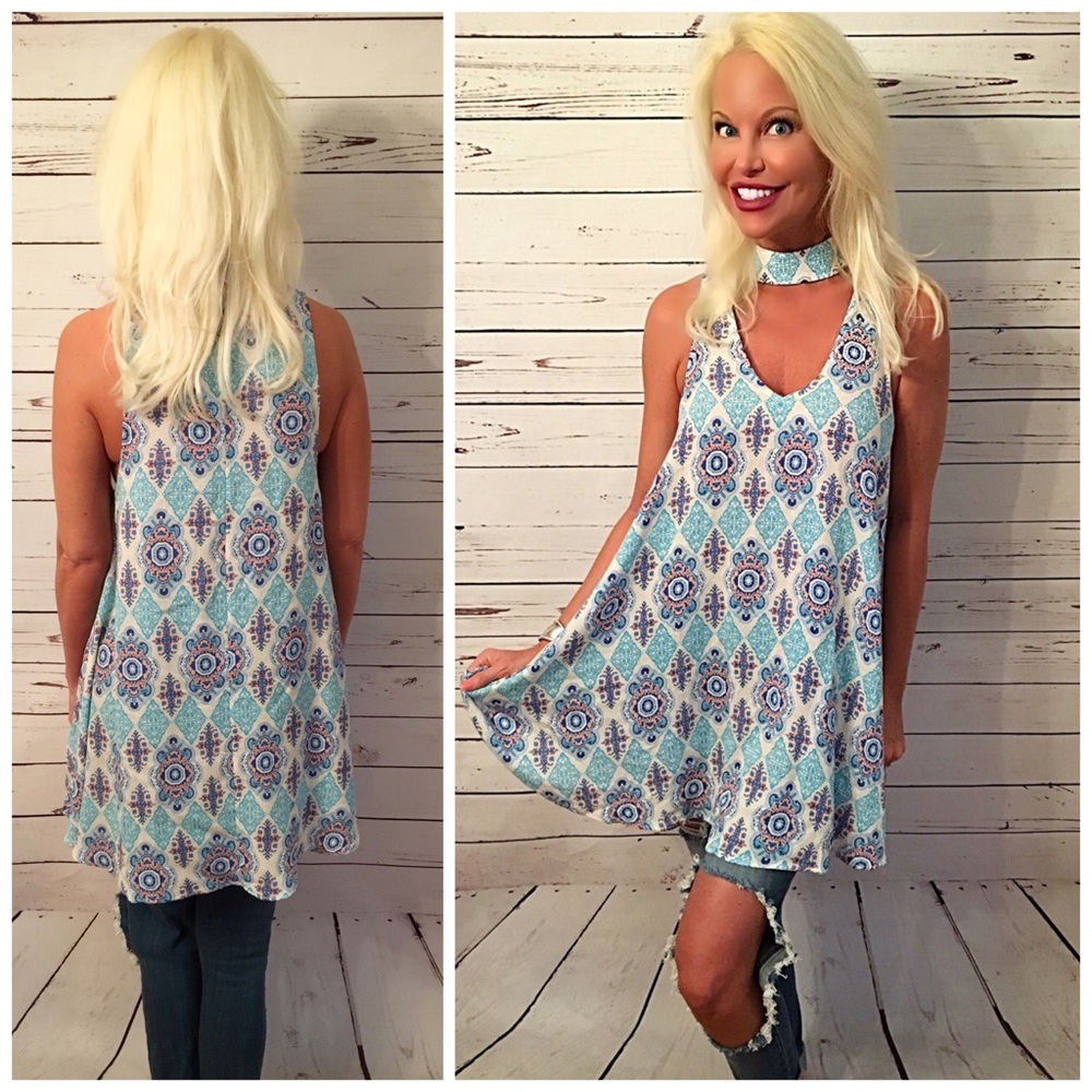Pretty in blue choker swing dress - Picture 2 of 3