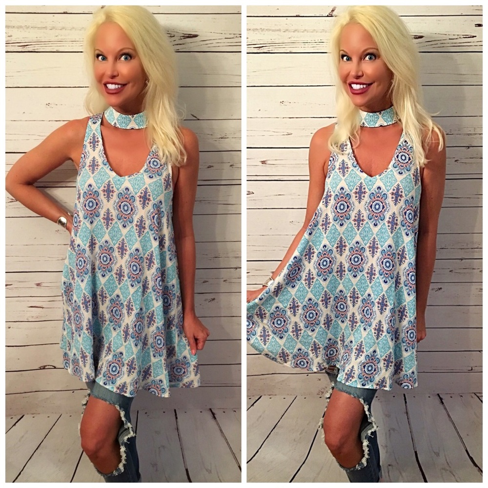 Pretty in blue choker swing dress - Picture 1 of 3