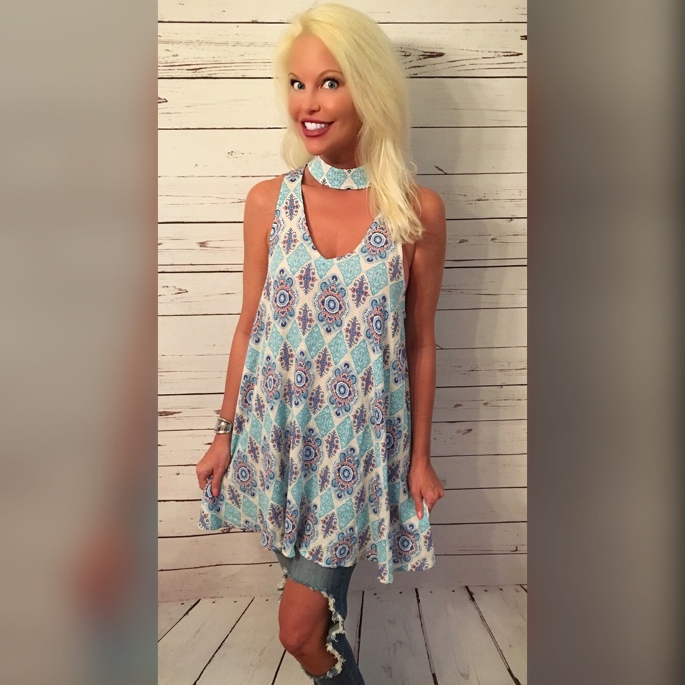 Pretty in blue choker swing dress - Picture 3 of 3
