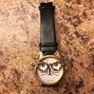 Cat with glasses watch with black band