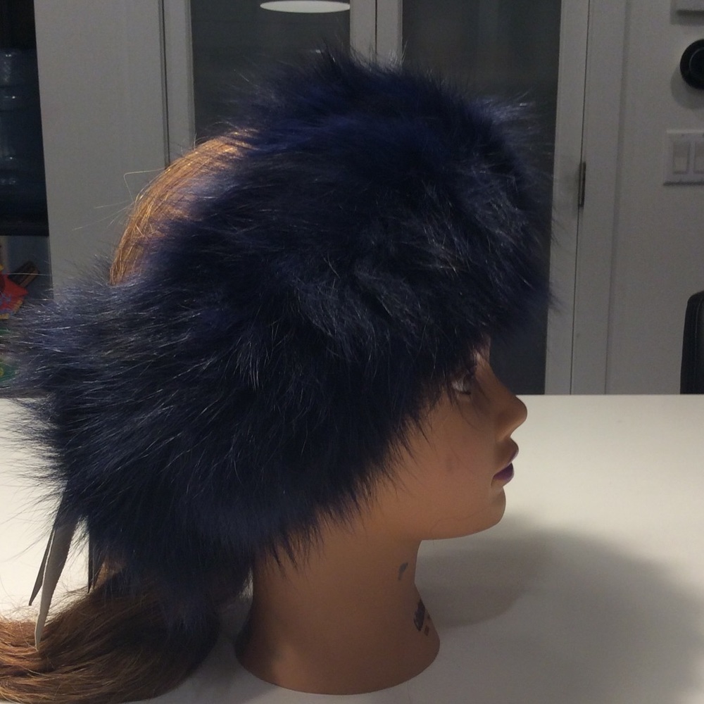Adrienne Landau Navy Fox Fur Headband
