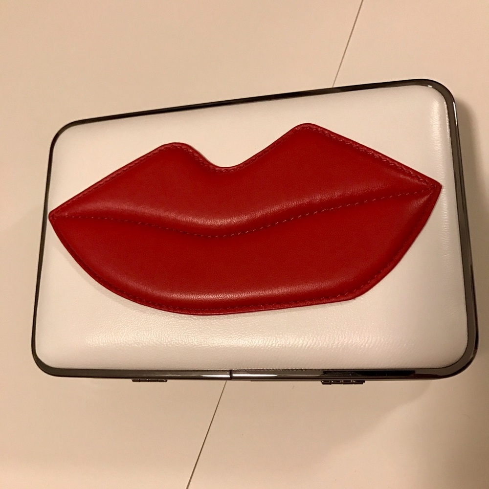Alice Olivia Lips Appliqué Leather Clutch