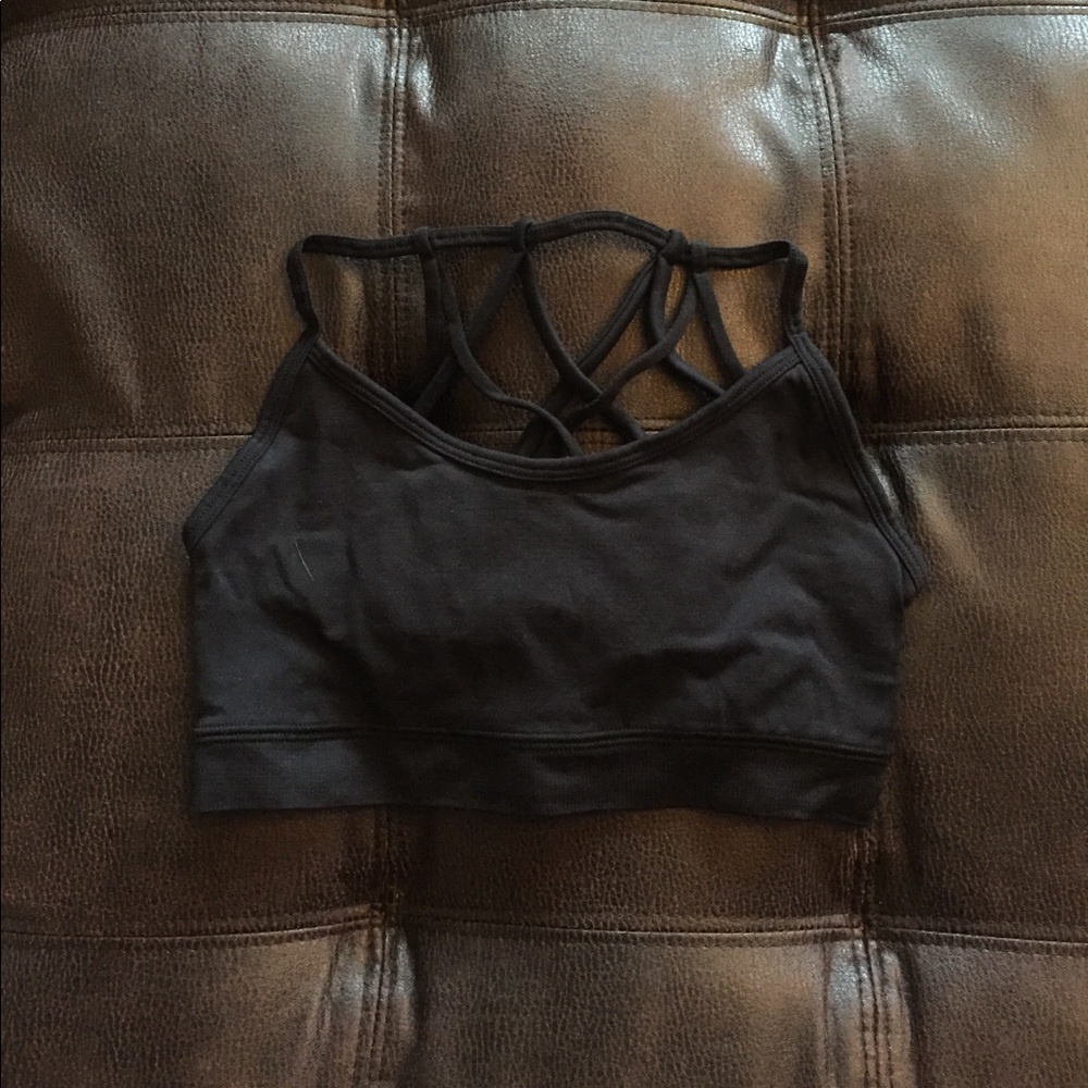 Black Fabletics multi strap sports bra