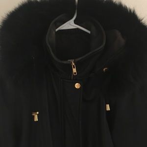 Worthington black lamb leather and fox fur coat