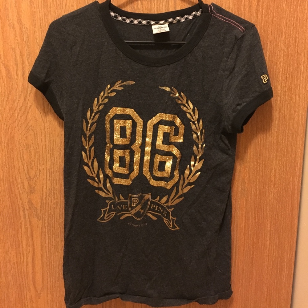 PINK Victoria's Secret gray and gold 86 shirt ✨