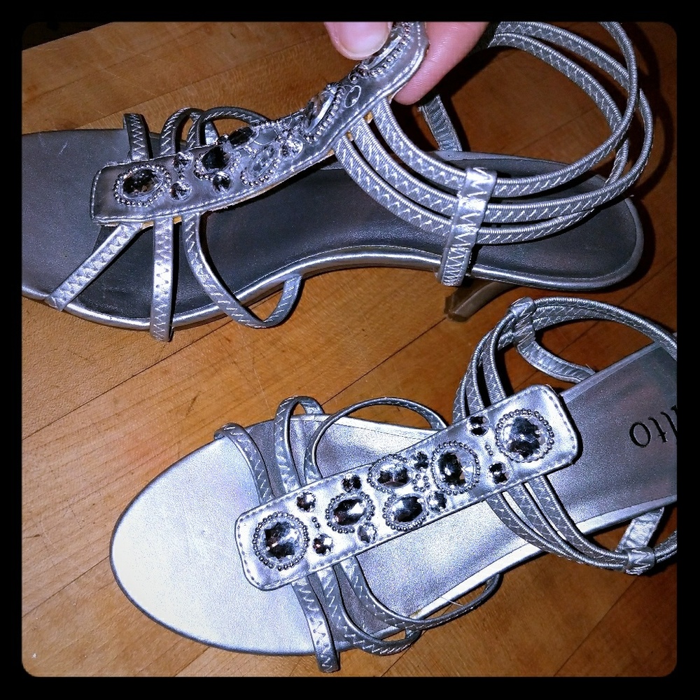 Silver rhinestone strappy sandals