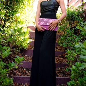 Like new! Pleather strapless jumpsuit. Flare legs