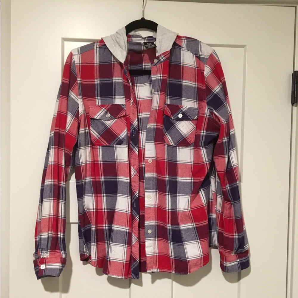 Flannel with hood. Size L