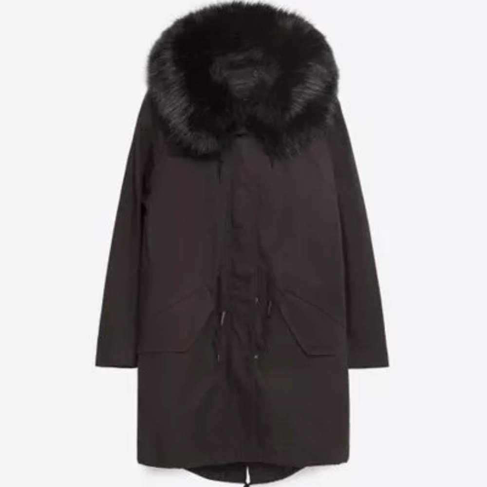 Zara NWT Hooded Fur Parka