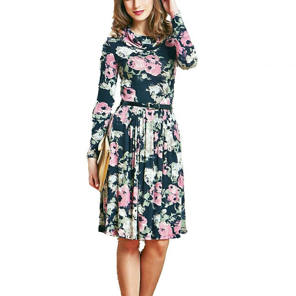 WEAR TO WORK BLOOMING BELTED DRESS MADE IN EUROPE
