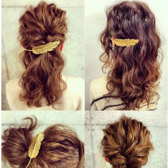 Gold color leaf hair clip - Picture 5 of 6