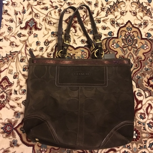 Coach | Bags | Coach Signature Suede Beaded Tote Bag | Poshmark