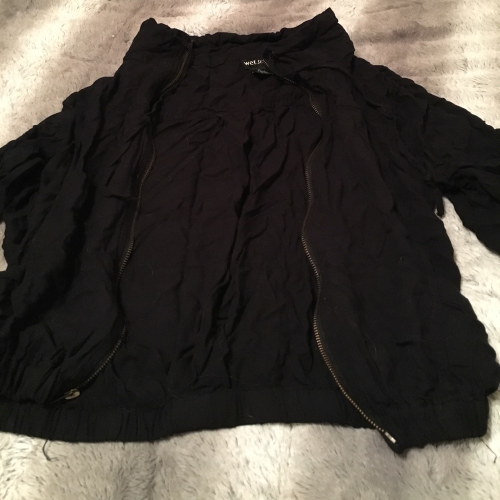 Wet Seal black bomber jacket with gold accents