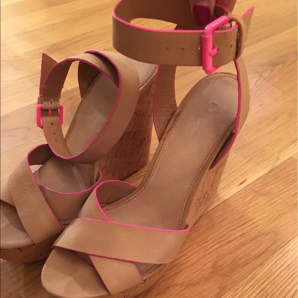 Aldo nude wedges with pink trim size 39