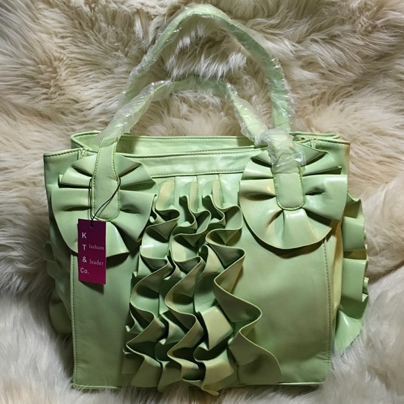 Mint Green Vegan Leather Ruffled Satchel. NWT - Picture 1 of 5