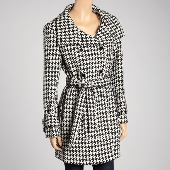 kenneth cole houndstooth wool blend knit coat