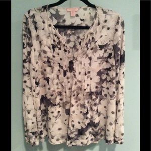 Gray and white floral blouse