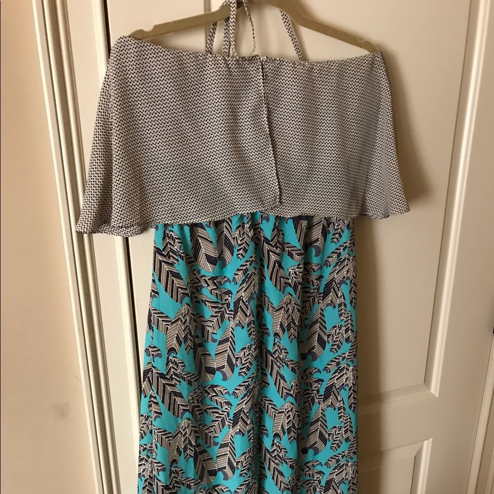 Summer halter maxi dress in a feather print