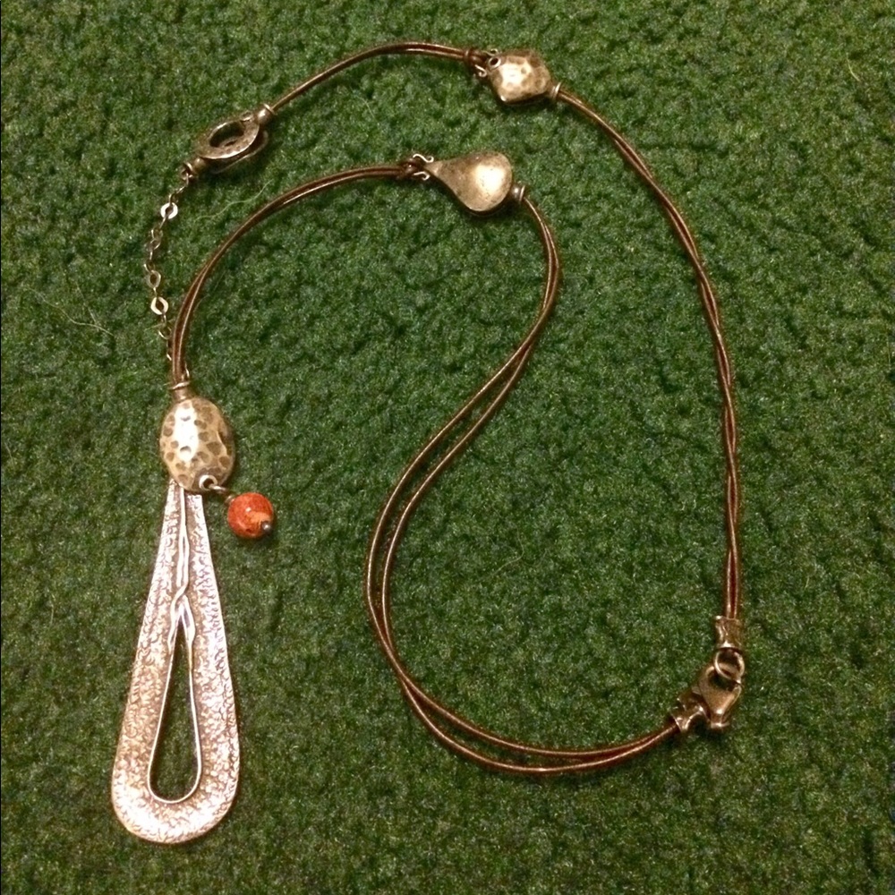 Silpada leather cord necklace w/hammered design