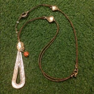 Silpada leather cord necklace w/hammered design