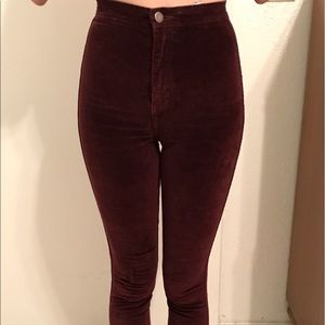 High waisted red velvet pants