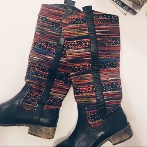 Southwestern Knee High Leather Toed Boots