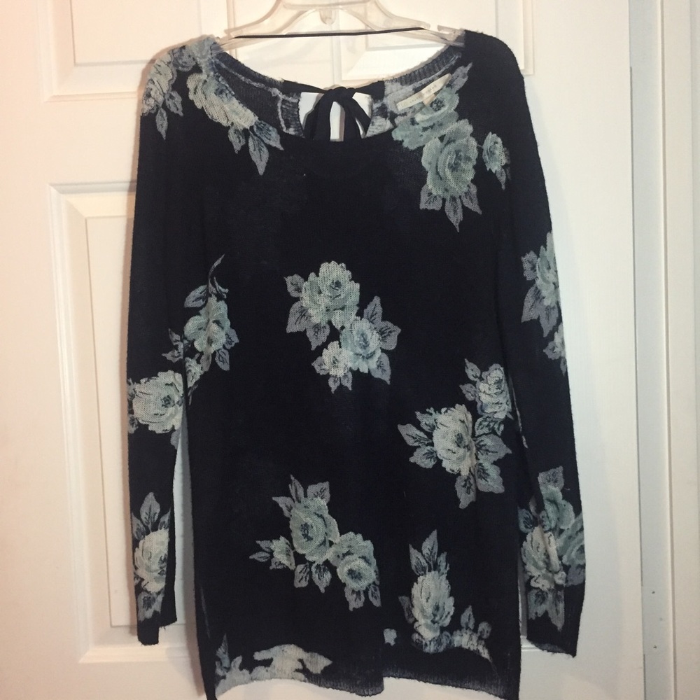 Lauren Conrad Blue Floral Sweater