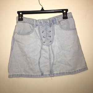 Lace up denim skirt