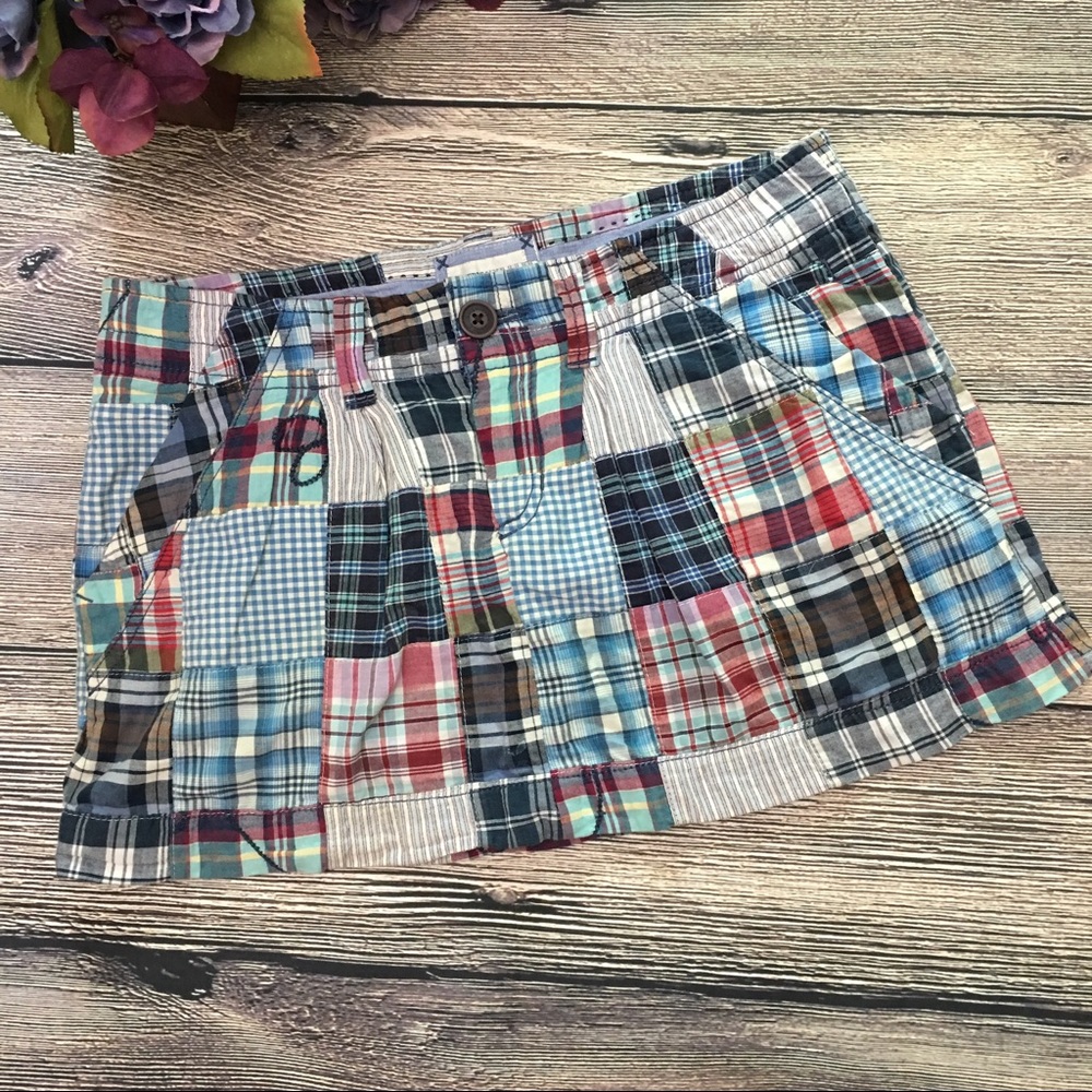 AEO Madras Plaid Patchwork cotton mini skirt