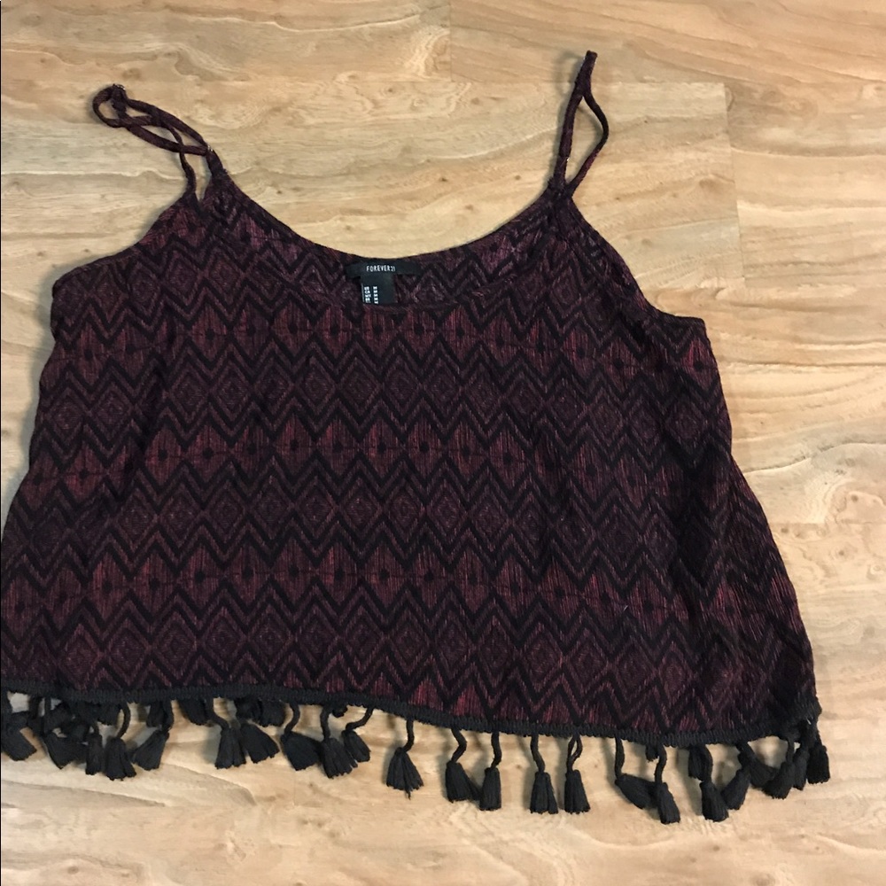 Forever21 Maroon Fringe Blouse NWOT
