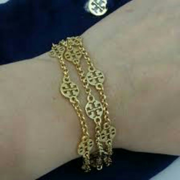 NWOT Tory Burch Gold 3 Strand Bracelet w/pouch - Picture 2 of 7