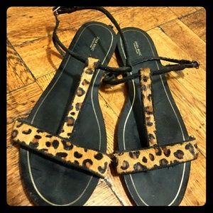 Zara leopard pony hair flat sandals size 39/8