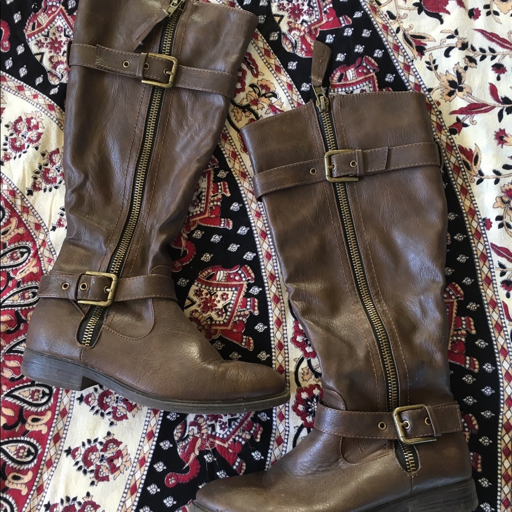 Tall Brown Leather Boots w/ Zippers