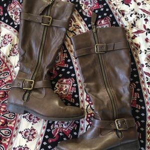 Tall Brown Leather Boots w/ Zippers