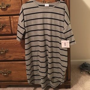 NWT LulaRoe medium gray and blue striped Irma